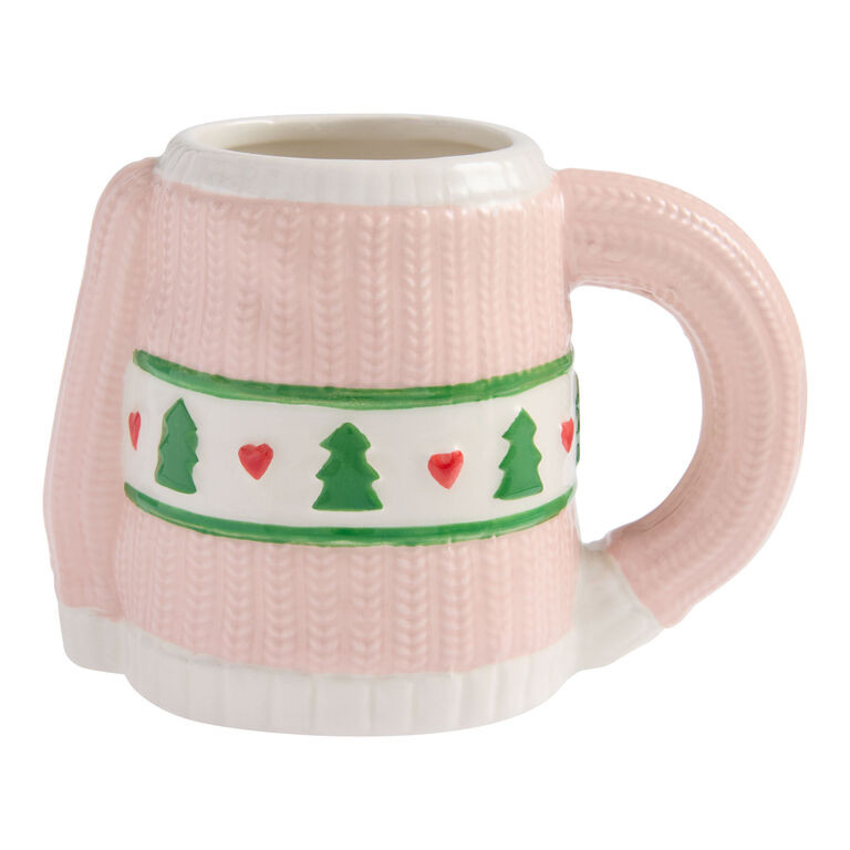 Pink Ugly Christmas Sweater Figural Ceramic Mug | World Market