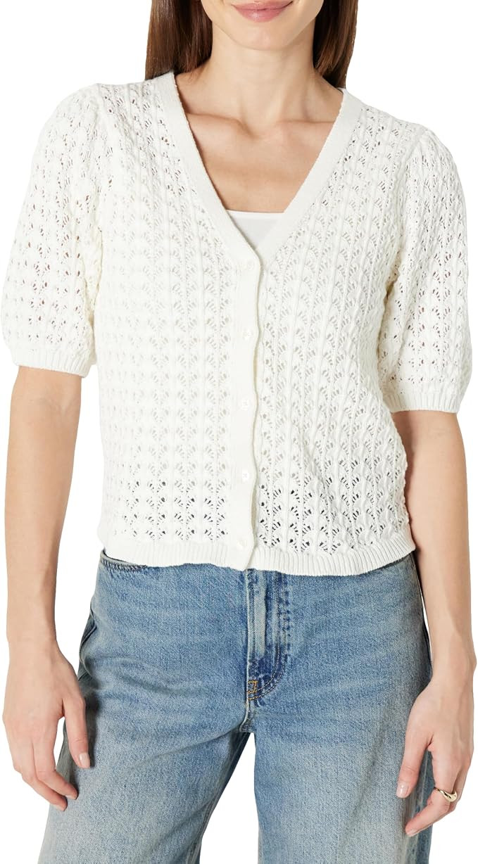 Amazon Essentials Women's Relaxed-Fit Crochet Short-Sleeve Cardigan | Amazon (US)