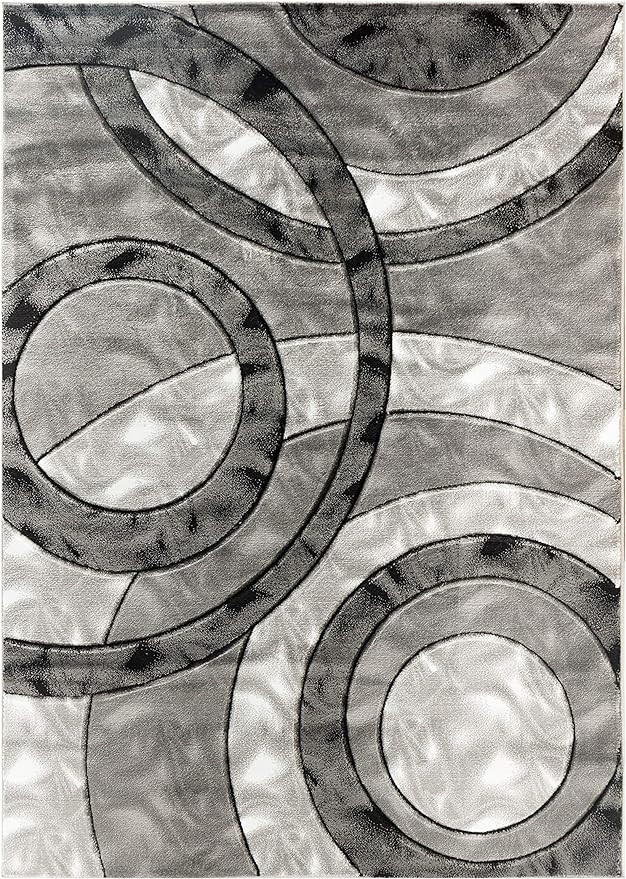 GLORY RUGS Area Rug Modern 8x10 Grey Black Circles Geometry Soft Hand Carved Contemporary Floor C... | Amazon (US)