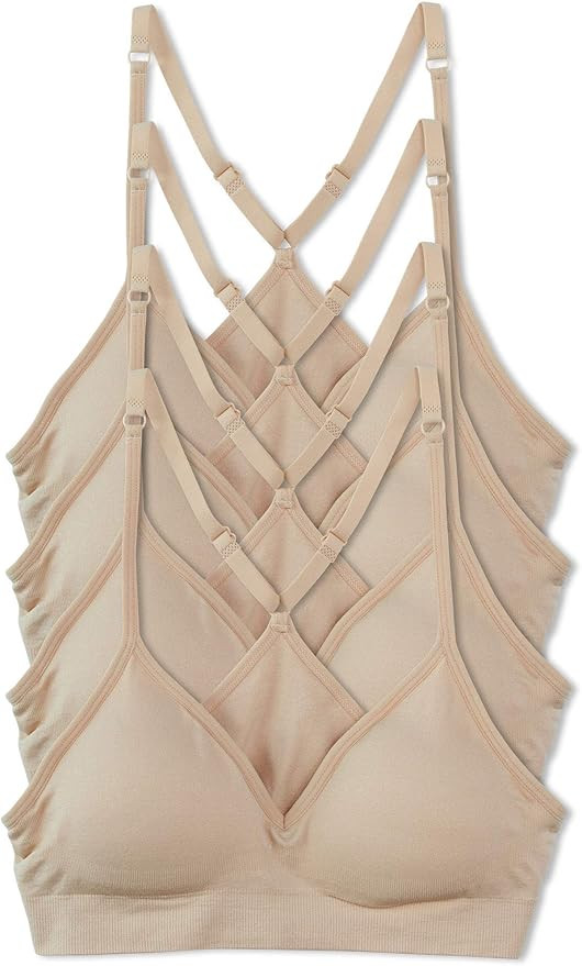 Kalon Women’s 4 Pack Racerback Sports Bralette Seamless Wireless Comfort Bra | Amazon (US)