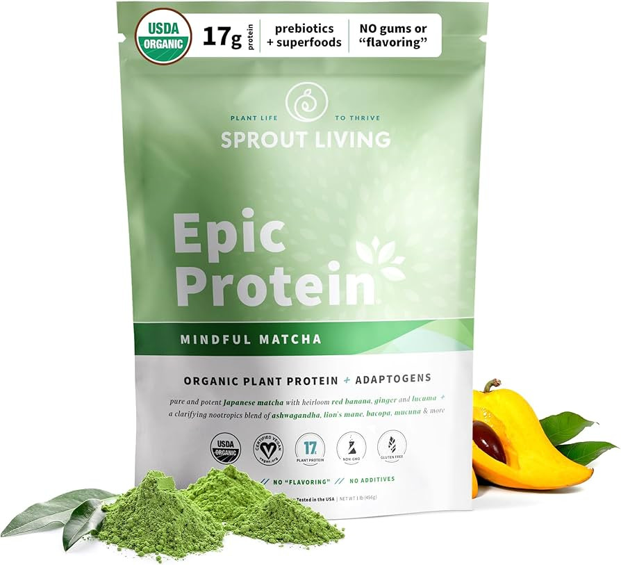 Sprout Living Epic Protein, Plant Based Protein & Superfoods Powder, Mindful Matcha | 17 Grams Or... | Amazon (US)