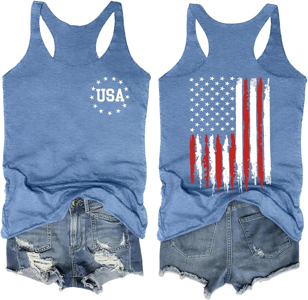 Womens American Flag Shirts 4th of July Outfits USA T-Shirt Patriotic Tank Shirt Fourth of July S... | Amazon (US)