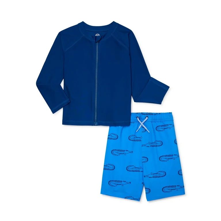 Wonder Nation Toddler Boy Zip Front Rashguard and Shorts Swim Set with UV Protection, Sizes 12M-5... | Walmart (US)