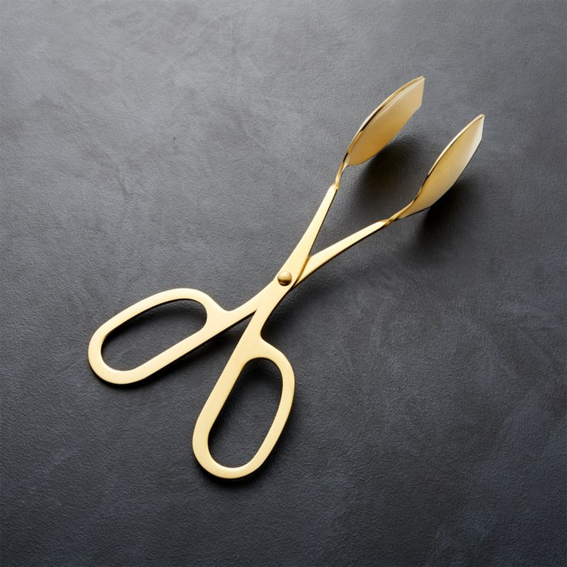 Gold Mini Scissor-Handled Serving Tongs + Reviews | Crate and Barrel | Crate & Barrel