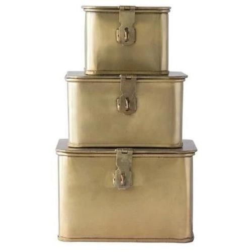 Decorative Metal Boxes, Brass Finish Set of 3 | Anecdote