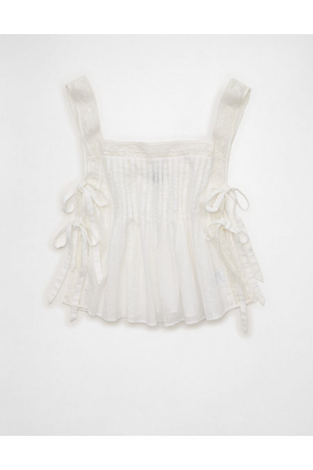 AE Side-Tie Lace Trim Cami Women's Fresh White XXS | American Eagle Outfitters (US & CA)