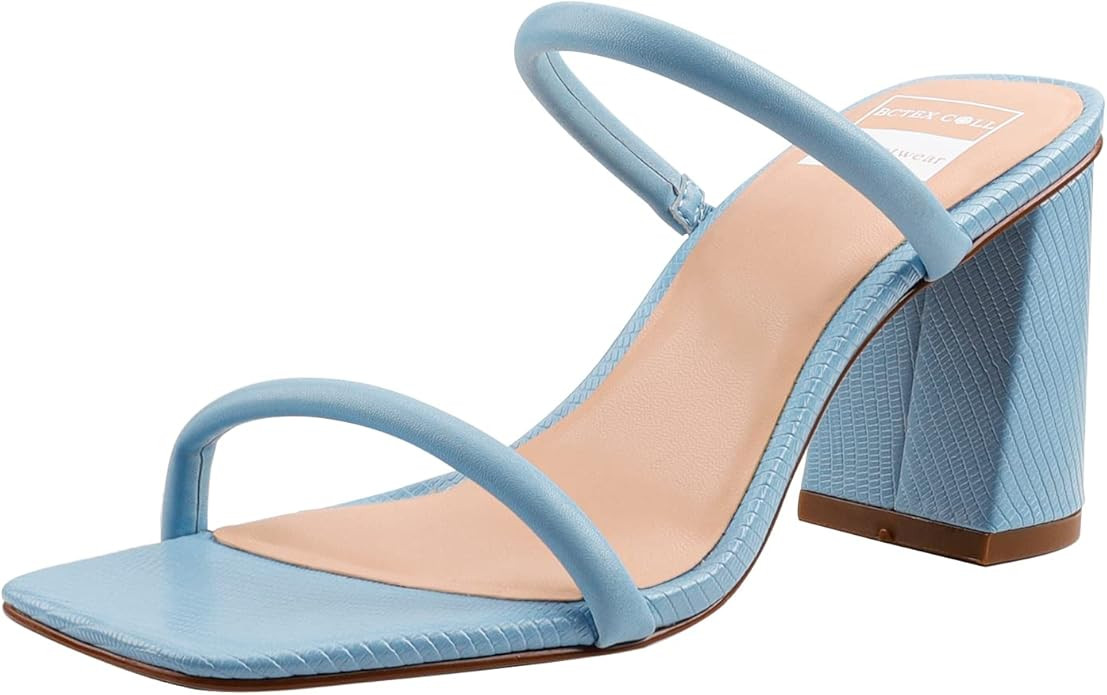 BCTEX COLL Women's High Heeled Sandal Two Strap Square Toe Slip on High-heeled Sandal High Heel S... | Amazon (US)