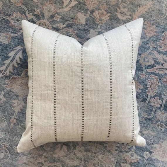 Embroidered Stripe | Gray Pillow Cover, Linen and Gray Pillow Cover, Curated Pillow Cover in gray... | Etsy (US)