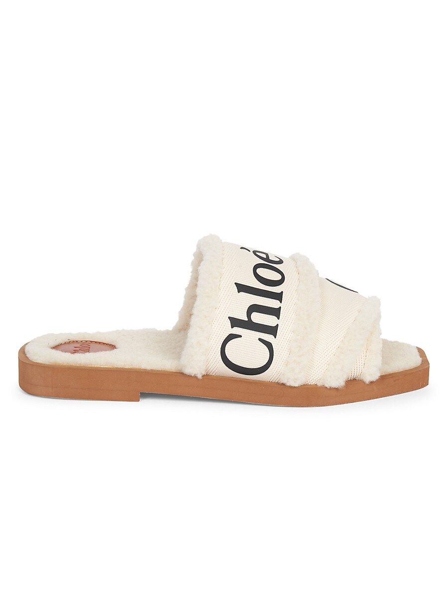Chloé Women's Woody Shearling-Trim Flat Sandals - White - Size 38 (8) | Saks Fifth Avenue OFF 5TH