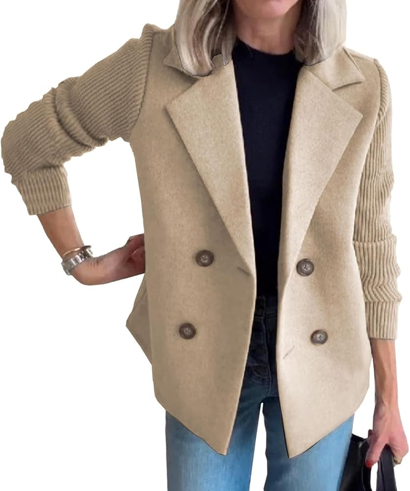 ZWRXW Sweater Blazers for Women Cropped Business Work Coats Button Knitted Patchwork Double Breas... | Amazon (US)
