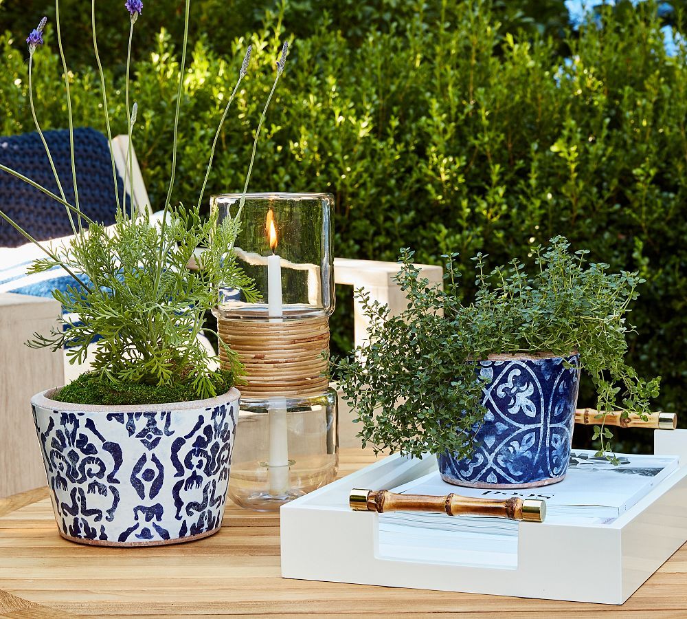 Ikat Tile Hand Painted Terracotta Outdoor Planters | Pottery Barn (US)