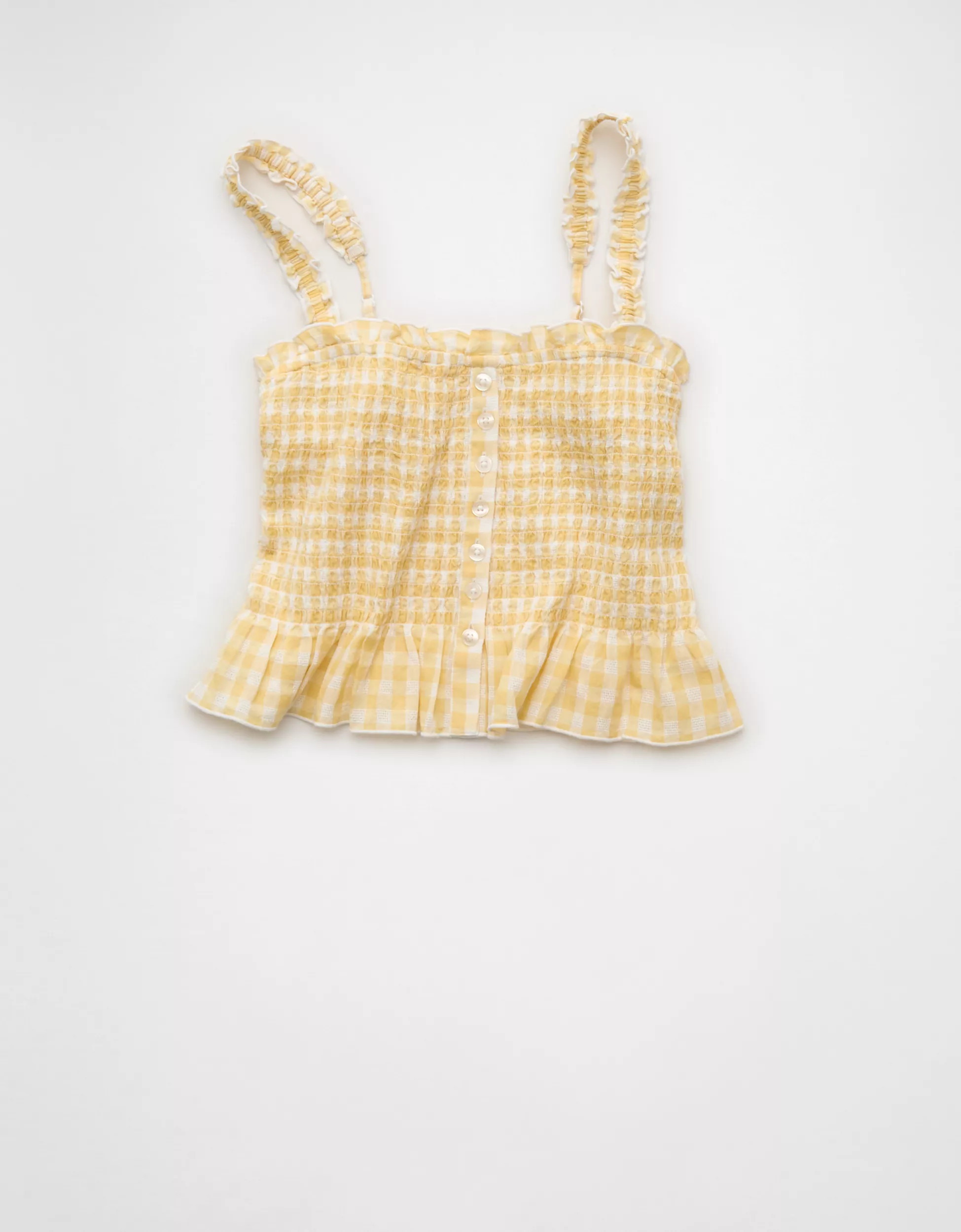 AE Smocked Button-Up Cami | American Eagle Outfitters (US & CA)