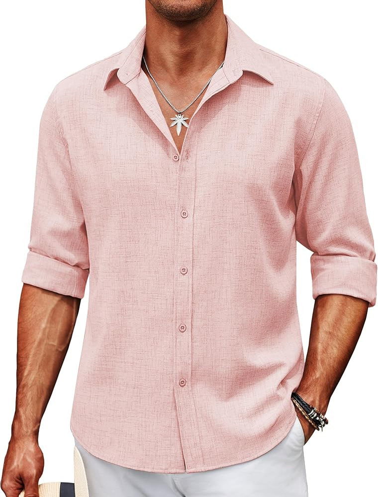 COOFANDY Men's Long Sleeve Button Down Linen Shirt Casual Untucked Chambray Shirt Wrinkle Free We... | Amazon (US)