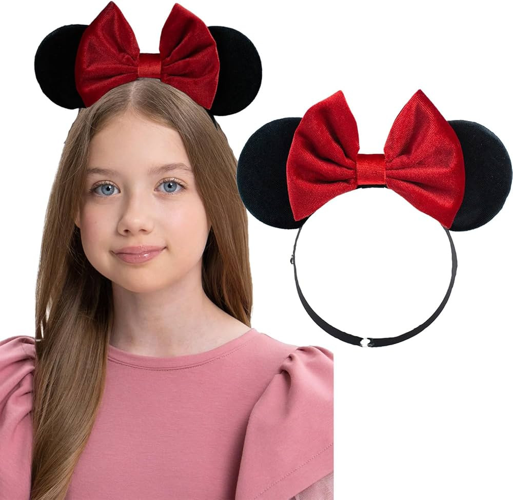 JIAHANG Mouse Ear Adjustable Velvet Bow Headband, Fashion Red Bow Elatic Headwear for Newborn Inf... | Amazon (US)