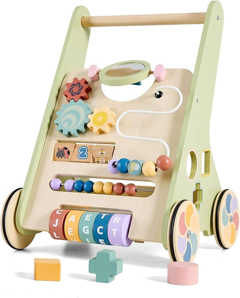 Wooden Baby Walker with Activity Center, Baby Push Walker for 1 Year Old Boys & Girls, Montessori... | Amazon (US)