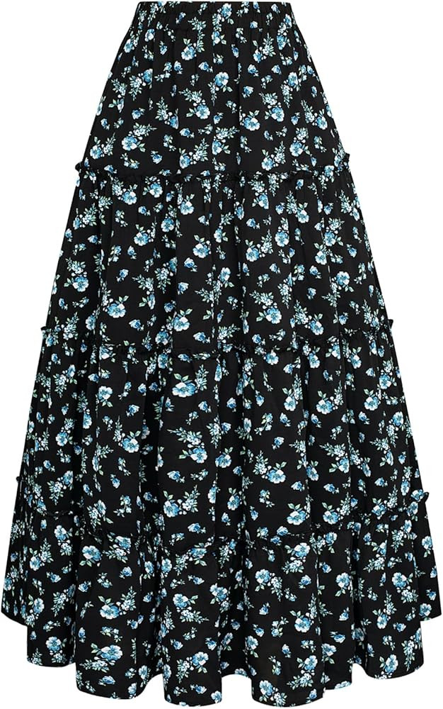 Scarlet Darkness Summer Skirts for Women Maxi Long Floral Skirt Flowy Tiered Renaissance Skirt | Amazon (US)