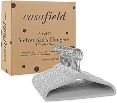 Casafield 50 Velvet Baby Hangers - 11" Size for Infant & Toddler Clothes - Gray | Amazon (US)