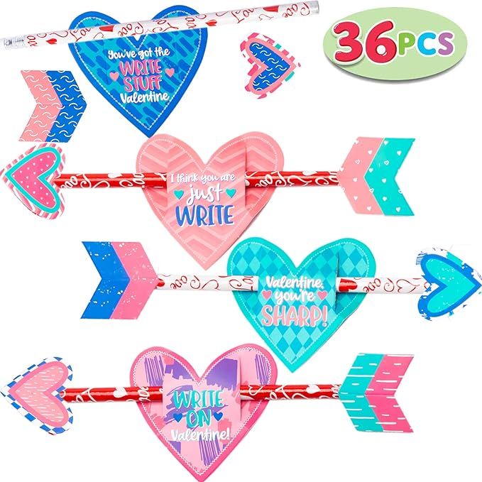 JOYIN 36 pack Valentines Day Gift Cards with Gift Cupid's Arrow Pencil Set for Valentine Classroo... | Amazon (US)