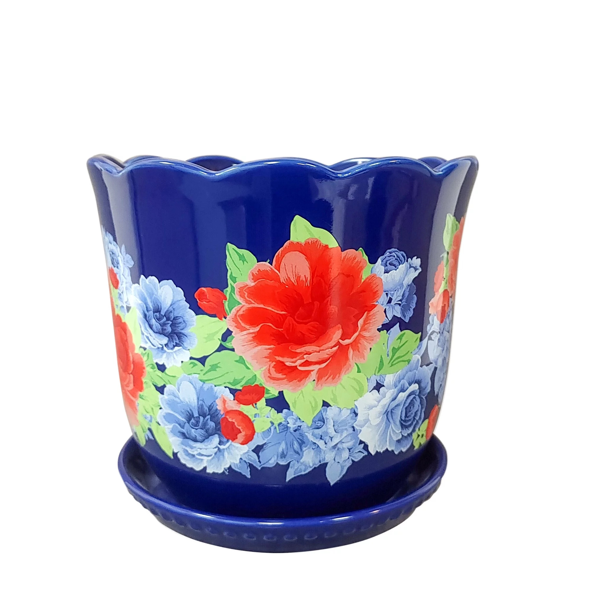 The Pioneer Woman Heritage Floral Planter, 8 inch, Stoneware - Walmart.com | Walmart (US)