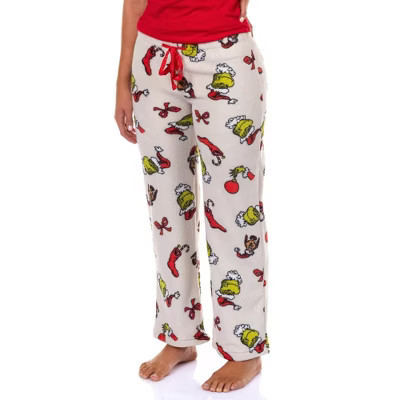 Dr. Seuss The Grinch Pajamas Women's Festive Mischief Plush Lounge Sleep Pants (X-Large) Off-White | Target