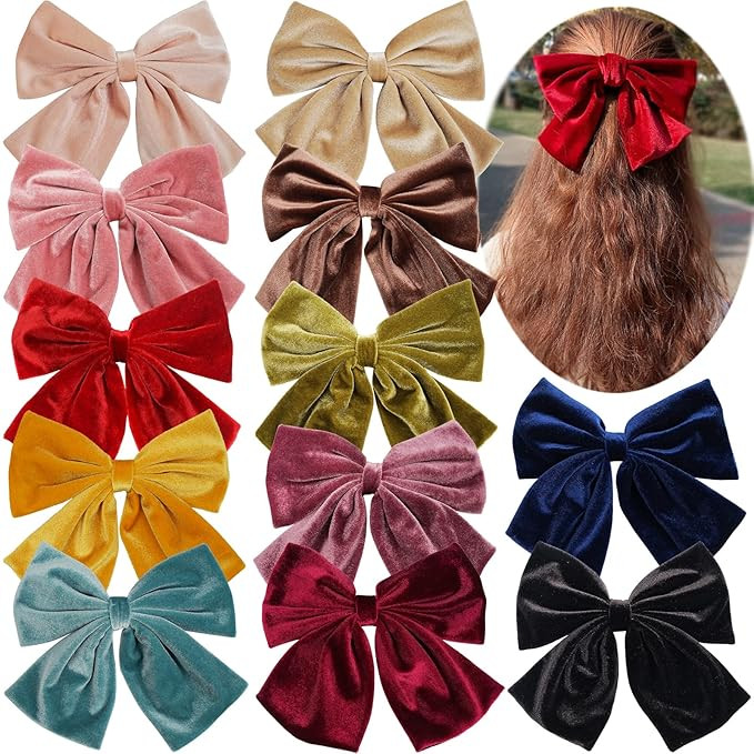 12 Pack Velvet Hair Bows Clips 8Inch Big Large Velvet Bows French Hair Barrettes Vintage Accessor... | Amazon (US)