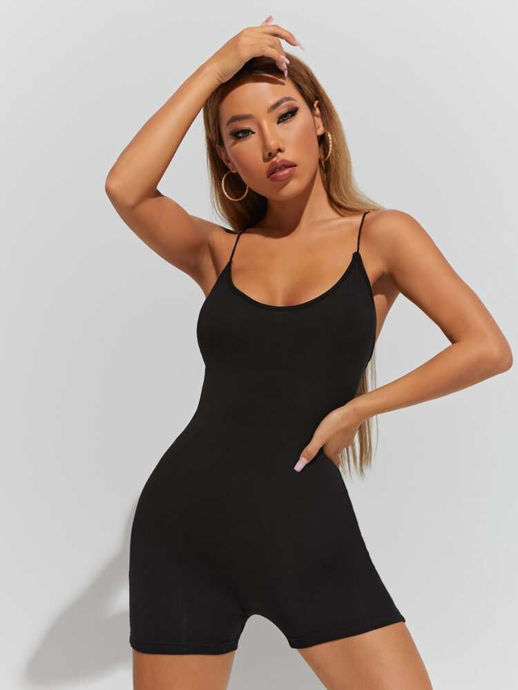 SHEIN PETITE Tuta con bretelle sottile unitard incrociata indietro | SHEIN