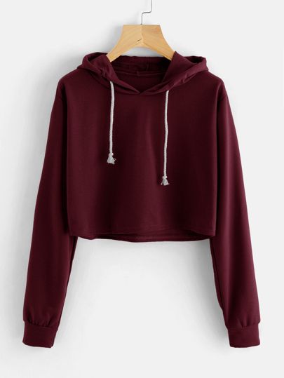 Drawstring Hooded Crop Sweatshirt | SHEIN