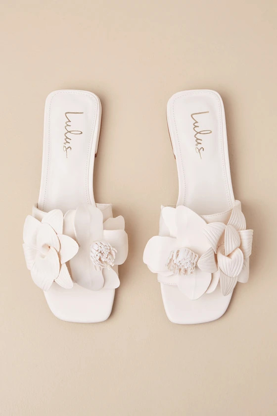 Reggina Bone Flower Square-Toe Slide Sandals | Lulus