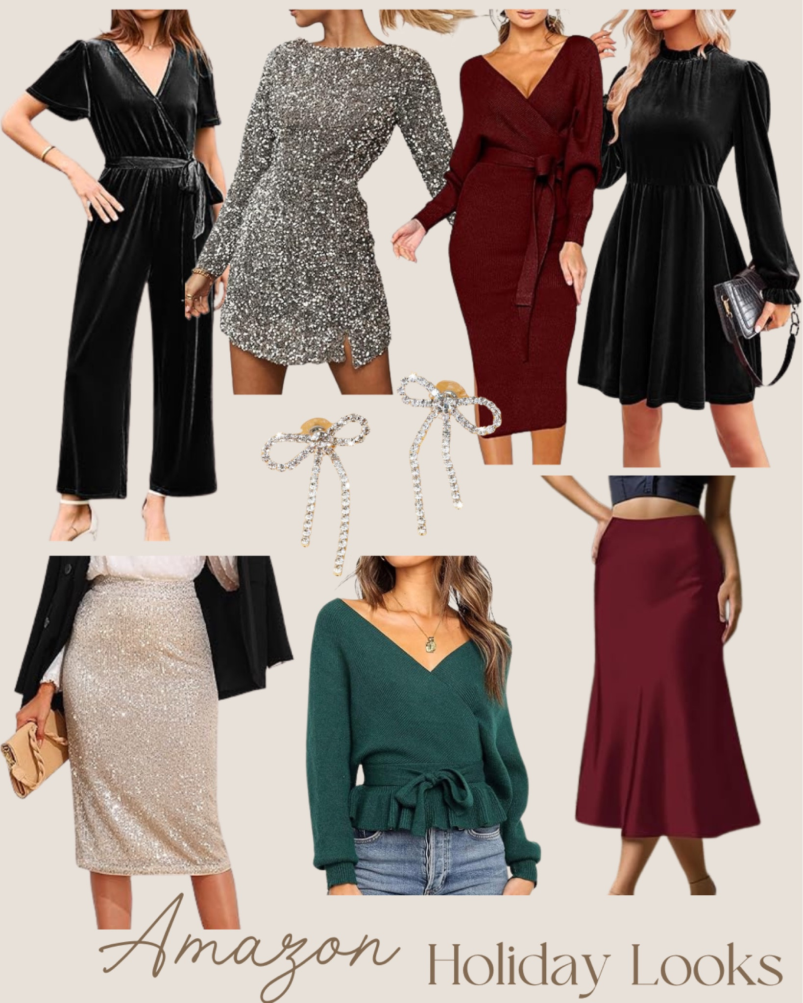 Amazon Holiday looks, Christmas dress, sequins, holiday pants, velvet jumpsuit, suede boots, Christmas outfits, nye, New Year’s Eve party outfits 




#LTKParties #LTKHoliday #LTKSeasonal