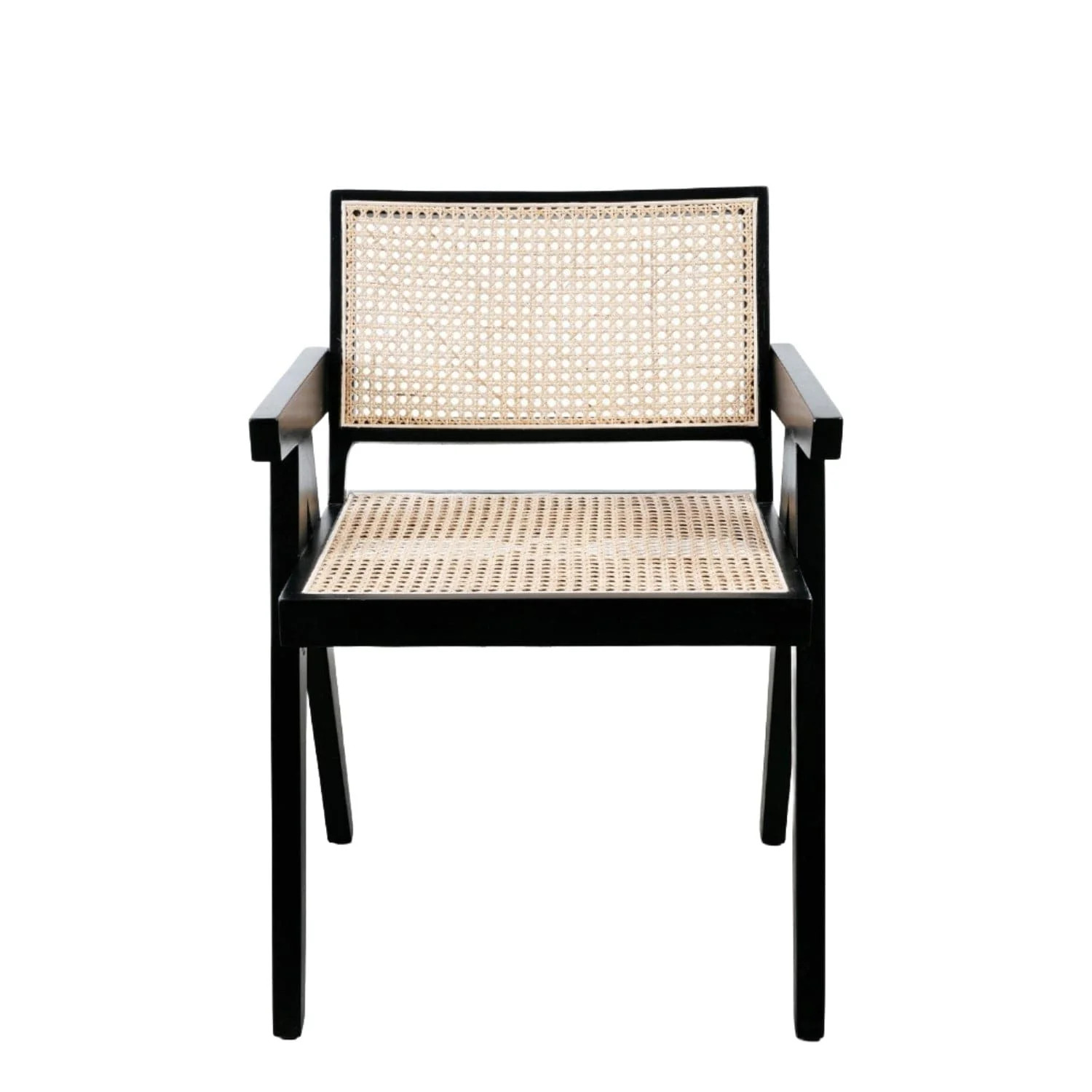 Jeanneret Dining Armchair - Black with Cane Seat | France and Son