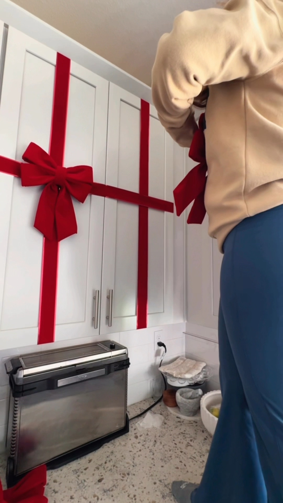DIY Gift Wrapped Kitchen Cabinets 

#LTKHoliday #LTKSeasonal