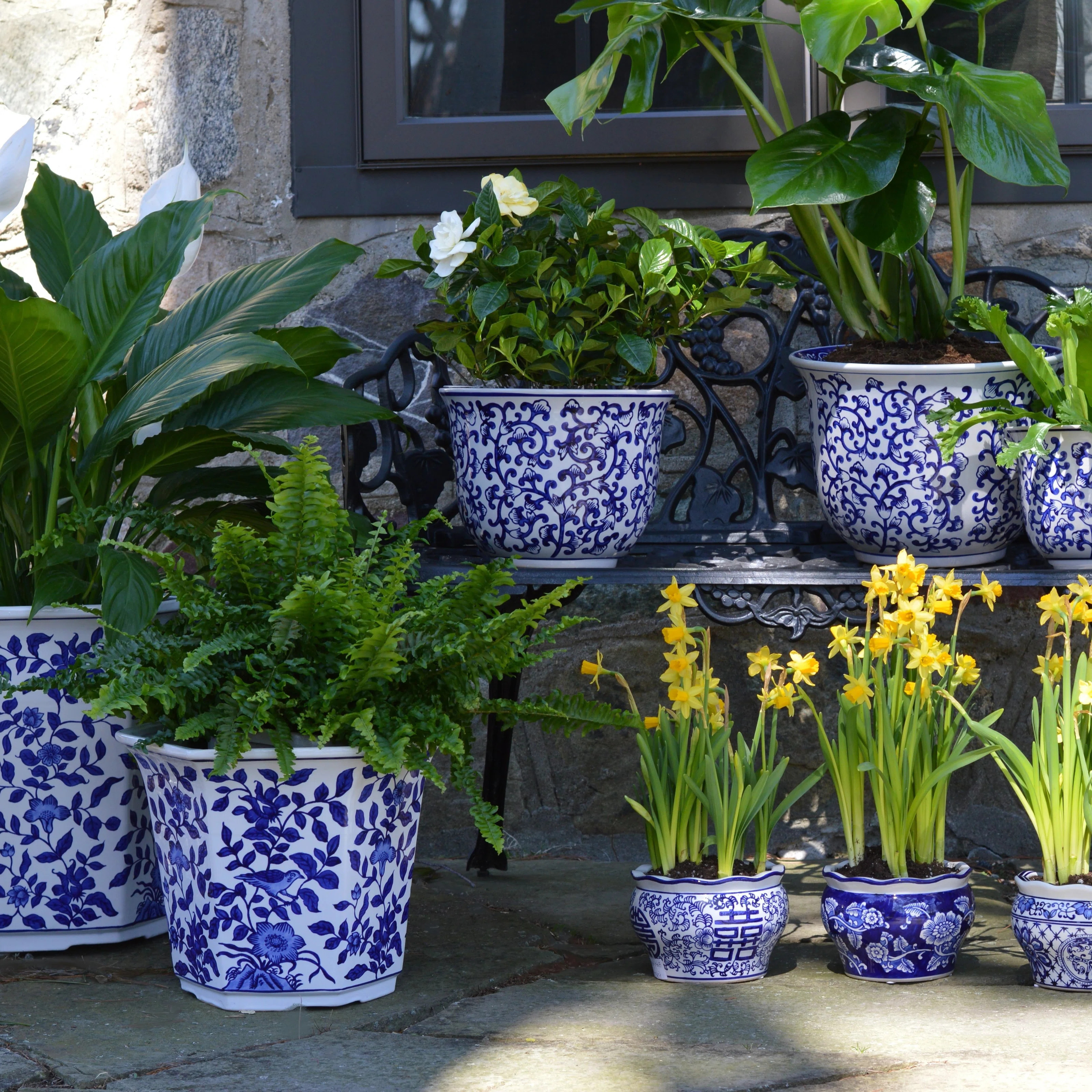 Blue Garden Blue and White Handmade Ceramic Outdoor Garden Planter (Set of 3) | Wayfair North America