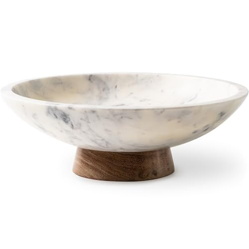 Cork & Mill Marble Decorative Bowl for Home Decor - Handcrafted Natural Stone with Acacia Wood Pedestal - Versatile 11" Catch All for Entryway, Kitchen Fruit Bowl, Potpourri, Dining Table Centerpiece | Amazon (US)