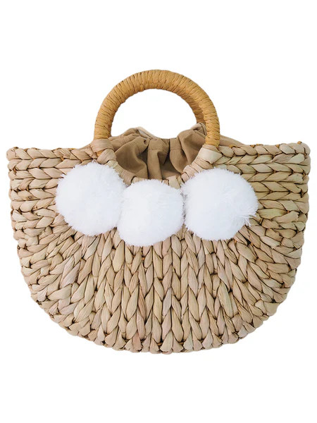 'Harper' Rattan Pom Pom Half Moon Bag | Goodnight Macaroon