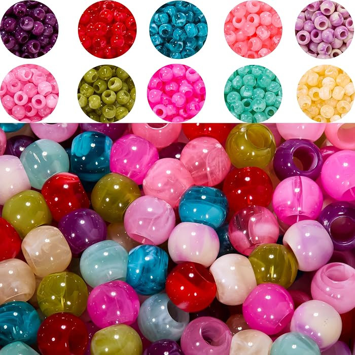 180Pcs 10mm Large Hole Acrylic Beads for Carabiner Bag Charms     Marbled barrel beads with 5 mm ... | Amazon (US)