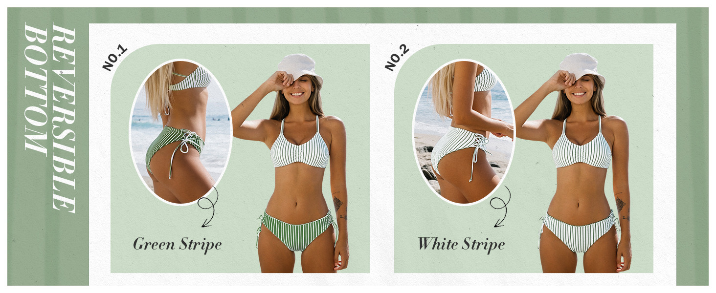 CUPSHE Women's 2 Piece Bikini Set Back Braided Straps with Reversible Bottom | Amazon (US)