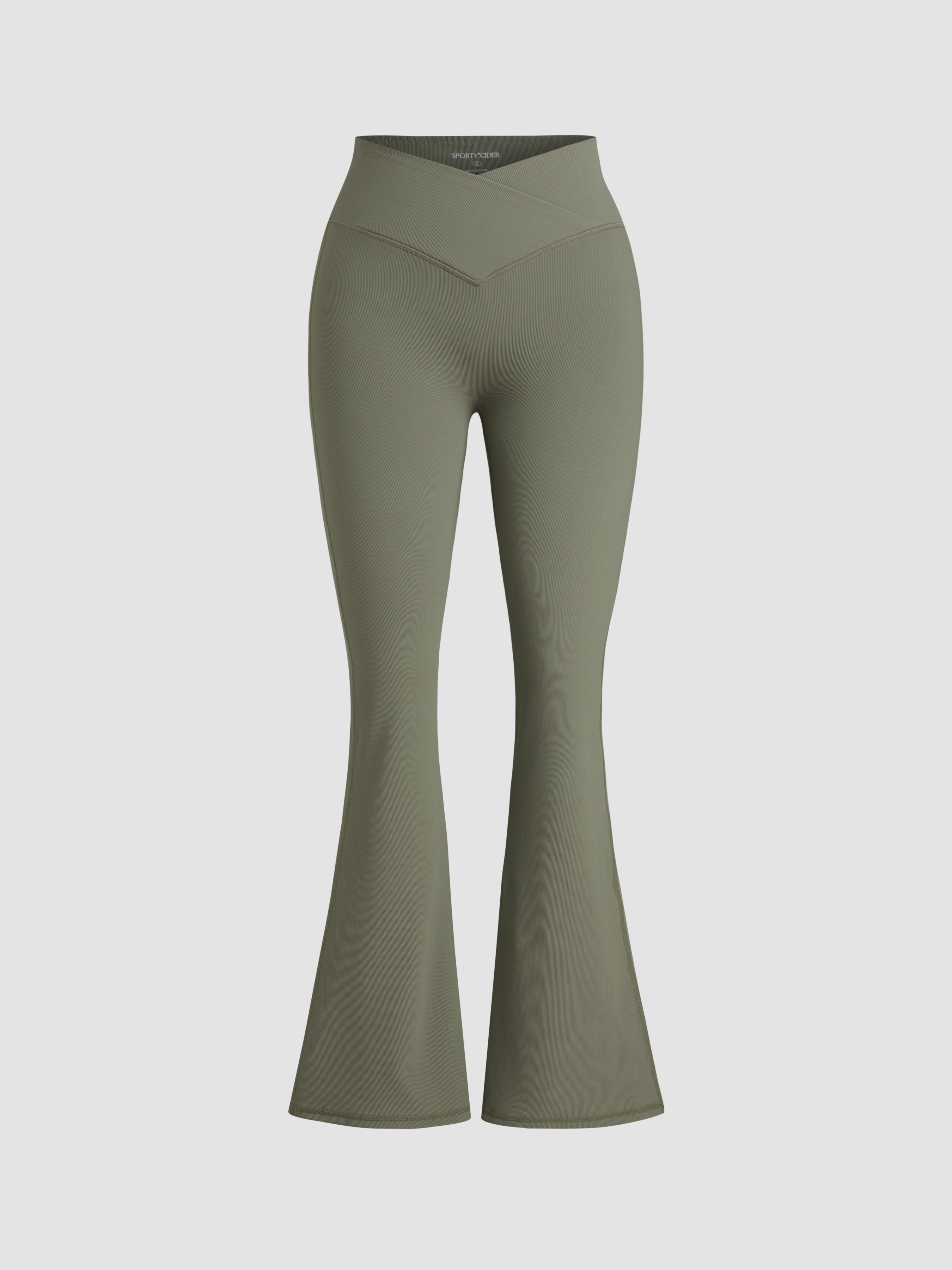 Knit Fabric High Rise Solid Flared Leggings For Gym/Sports | Cider