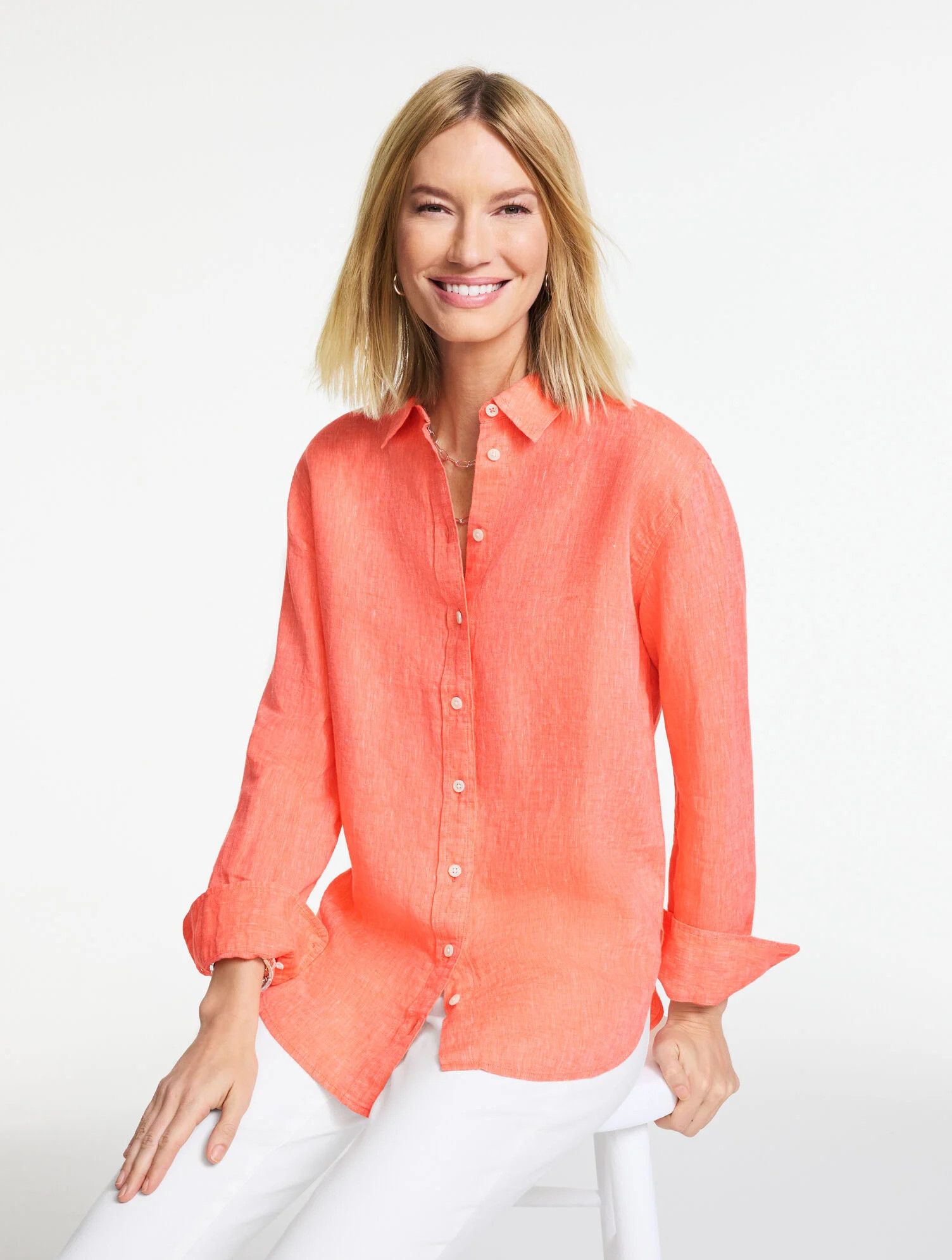 Linen Everyday Relaxed Shirt - Cross Dye | Talbots