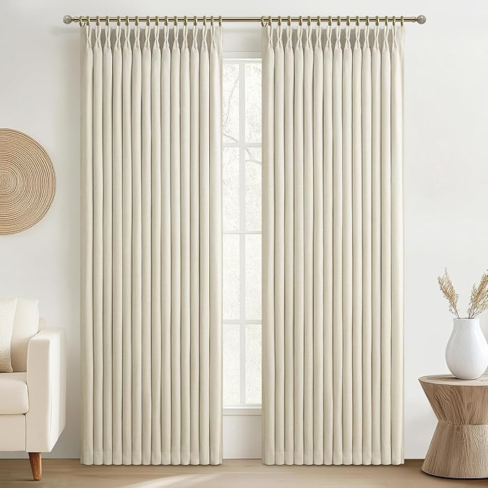 Memory Trained Pinch Pleated Blackout 86 Inch Bedroom Curtains 2 Panels Set, Ivory Beige Thick Li... | Amazon (US)