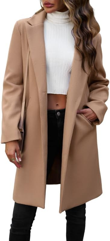 Womens Elegant Notched Collar Double Breasted Over Coat Winter Lapel Collar Jacket | Amazon (CA)