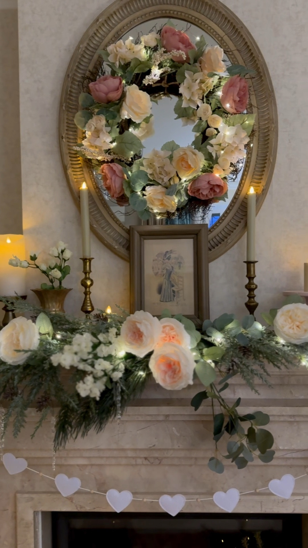 Valentine’s Day decor, @Etsy heart garland, @Michaels faux roses, Valentine living room mantel decor, romantic home decor with roses 

#LTKHome #LTKValentine #LTKSaleAlert