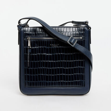 Navy Leather Reptile Effect Crossbody Bag | TK Maxx