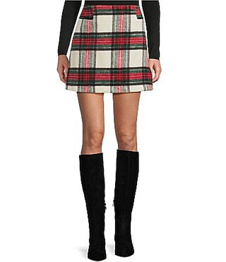 Copper Key Velvet Plaid Mini Skirt - S | Dillard's
