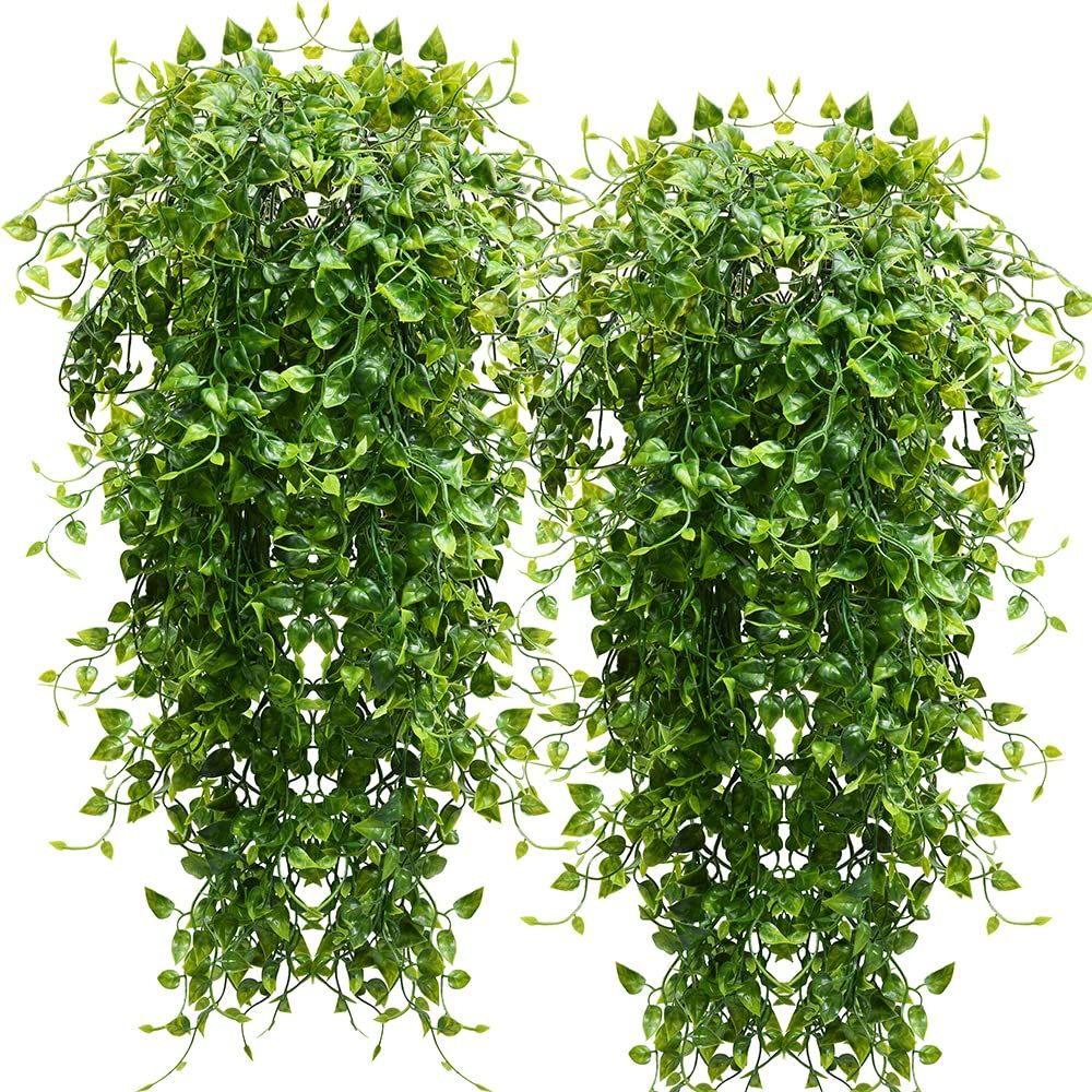 2pcs Artificial Hanging Plants 32-in Fake Hanging Plant Fake Ivy Vine Outdoor UV Resistant Plastic P | Amazon (US)