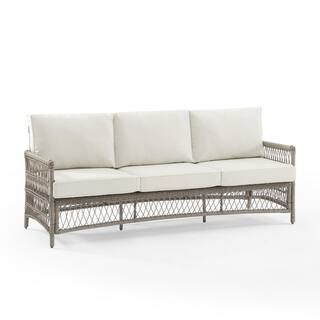 CROSLEY FURNITURE Thatcher Driftwood Wicker Outdoor Couch with Creme Cushions KO70432DW-CR - The ... | The Home Depot