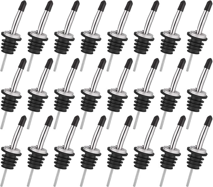 24 Pack Stainless Steel Classic Bottle Pourers Tapered Spout - Liquor Pourers with Rubber Dust Ca... | Amazon (US)