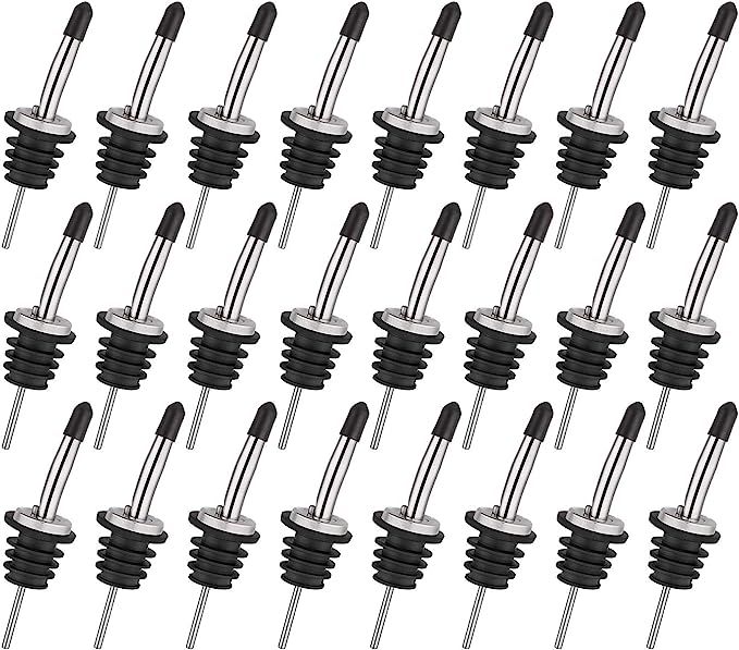 24 Pack Stainless Steel Classic Bottle Pourers Tapered Spout - Liquor Pourers with Rubber Dust Ca... | Amazon (US)