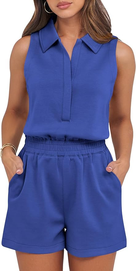 ANRABESS Romper for Womens 2026 Summer Dressy Casual Sleeveless V Neck One Piece Short Jumpsuit L... | Amazon (US)