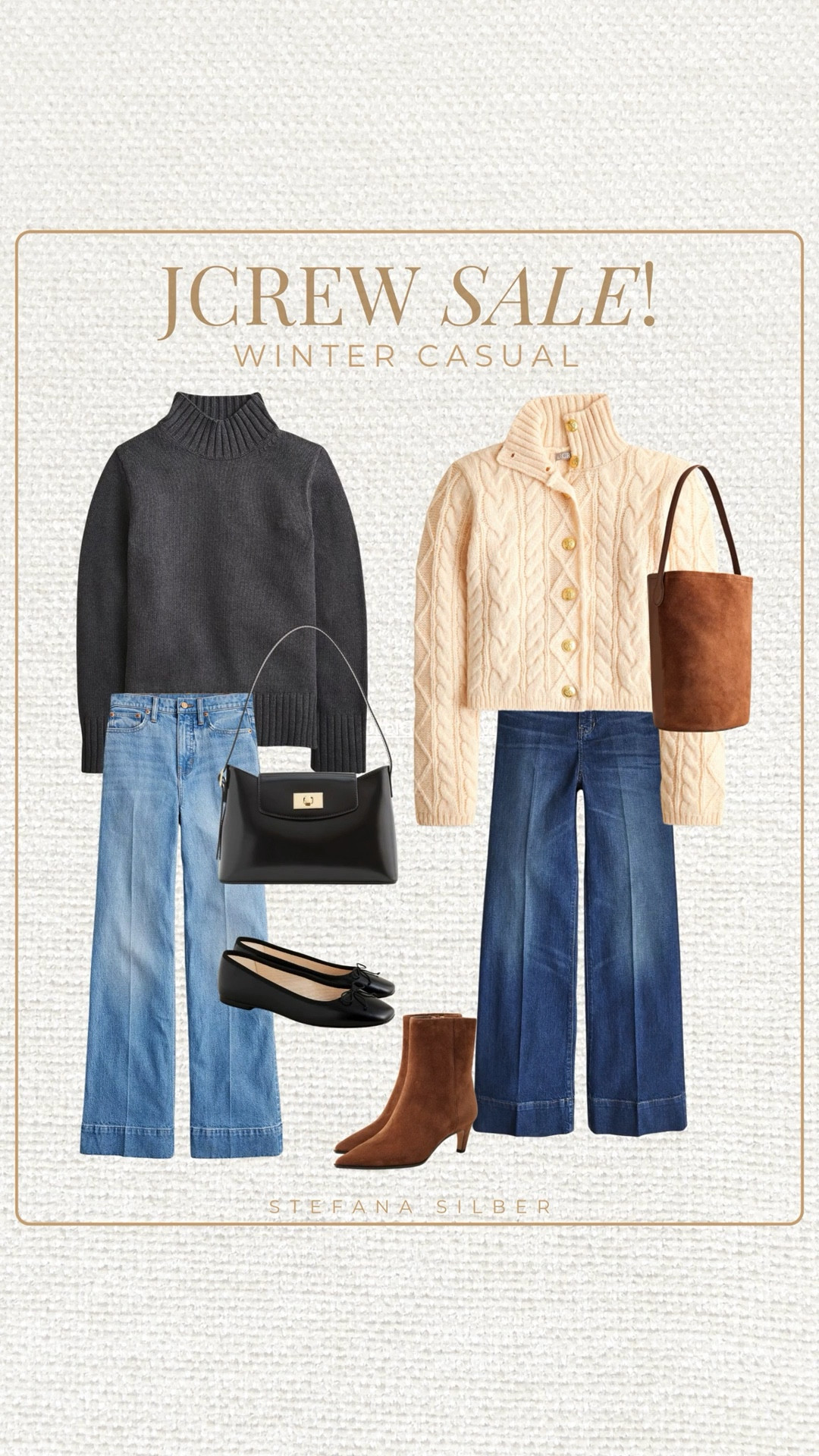Casual winter outfit ideas from JCrew! 40% off sale happening now! 

Jeans, sweaters, boots, bags, ballet flats, wide leg jeans 

#LTKSeasonal #LTKOver40 #LTKStyleTip