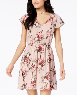 As U Wish Juniors' Printed Flutter-Sleeved Fit & Flare Dress | Macys (US)